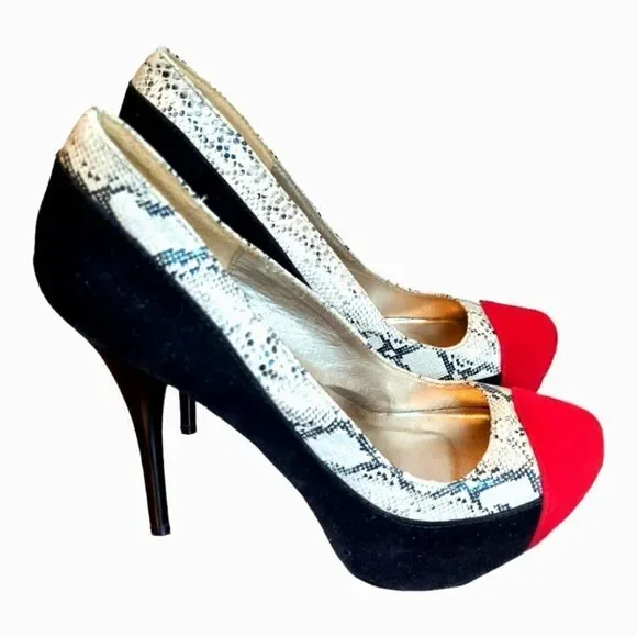Qupid Color Block W Snake Print Heels - Picture 1 of 6